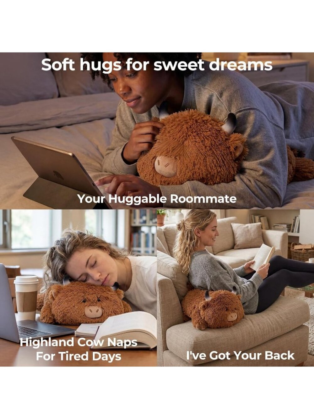 Highland Cow Plush Pillow 13 Fluffy Huggable Stuffed Animal Cute Decor - Picture 4 of 6